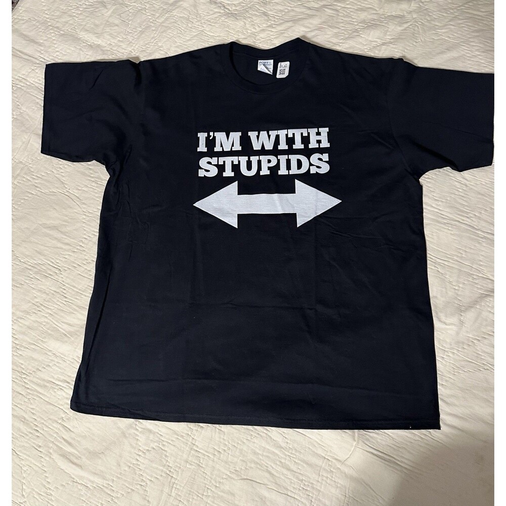 Port & Company Tee 2XL Black - I'm With Stupids-Both Side Arrow- Funny New